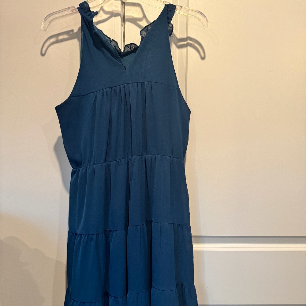 Peacock Blue Tiered Midi Dress - size medium
